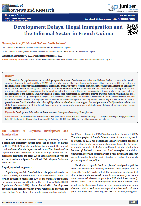 Long -Term Migratory Dynamics and Context of a Territory: French Guiana
