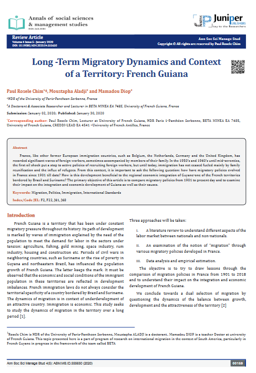 Long -Term Migratory Dynamics and Context of a Territory: French Guiana